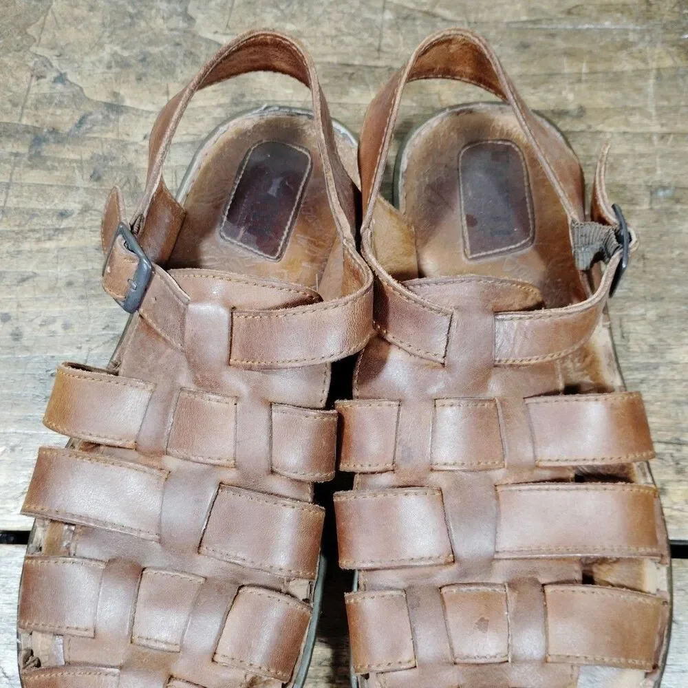Born Mens Sz 12 Sandals Brown Leather Fisherman Shoes Buckle Strap